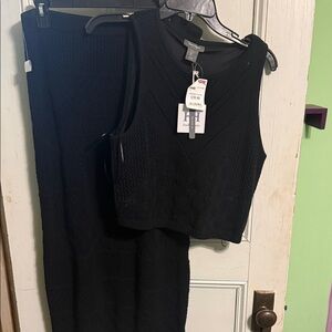 Haute Hippie Black Knit Sleeveless Top and Skirt Set